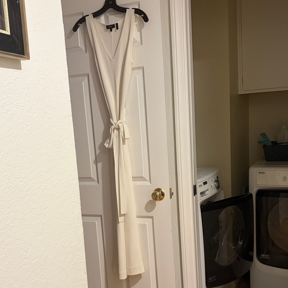 Theory Cream V-Neck Wide Leg Jumpsuit